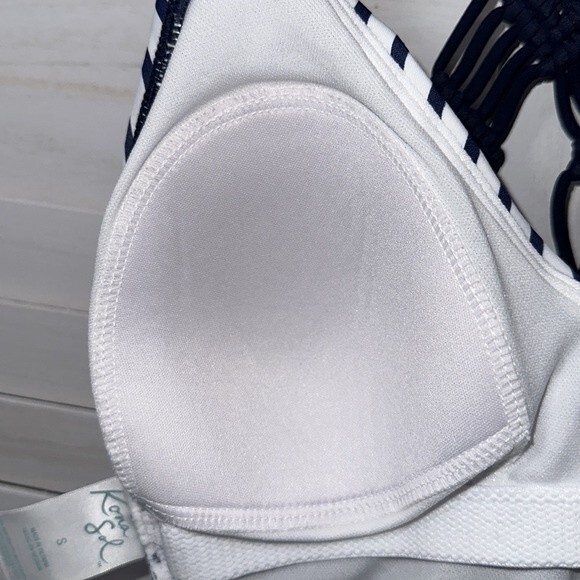 Kona Sol Swimsuit Small One Piece Shirred Navy Blue Stripe NWOT - Picture 10 of 12